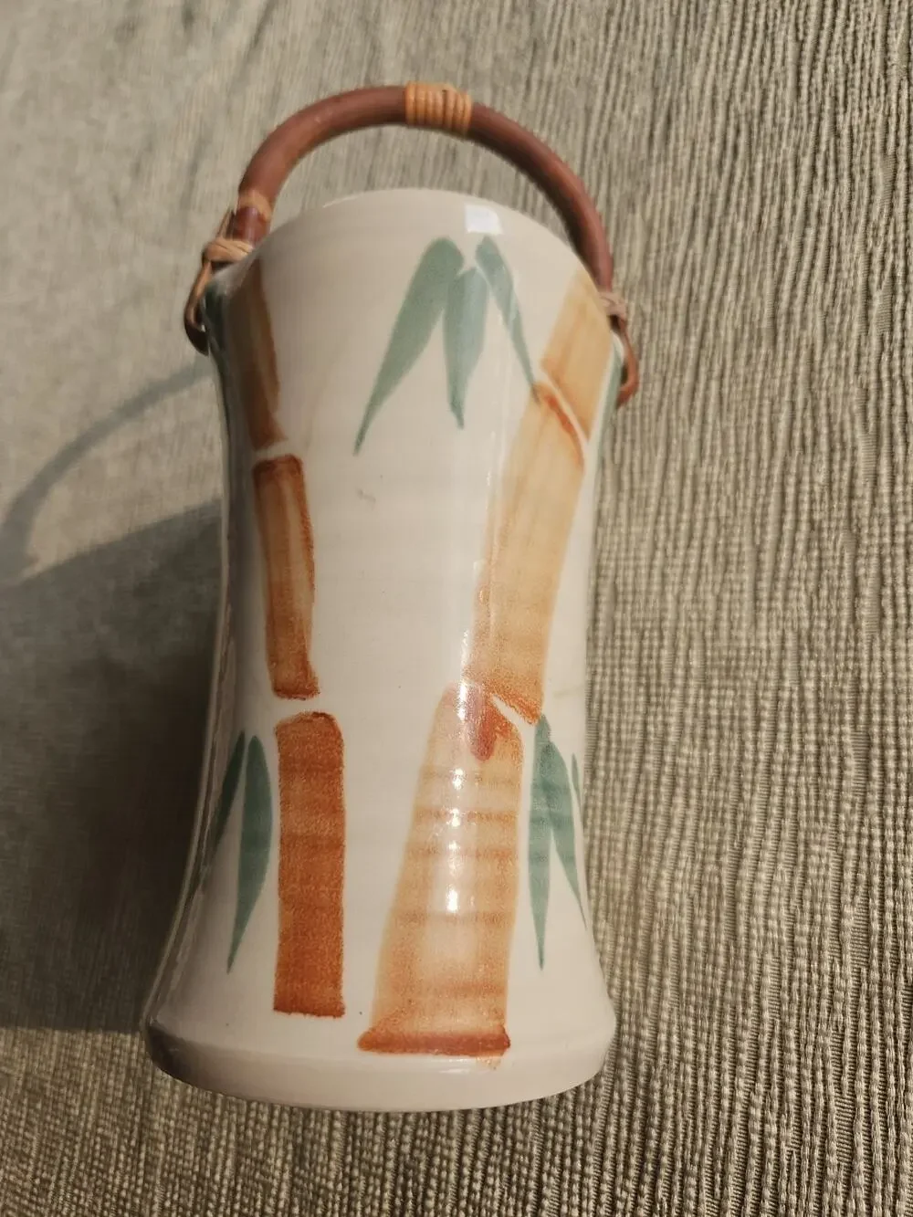 Handmade Art Vase With Bamboo Handle And Round Base. Tropical Clay Hawaii